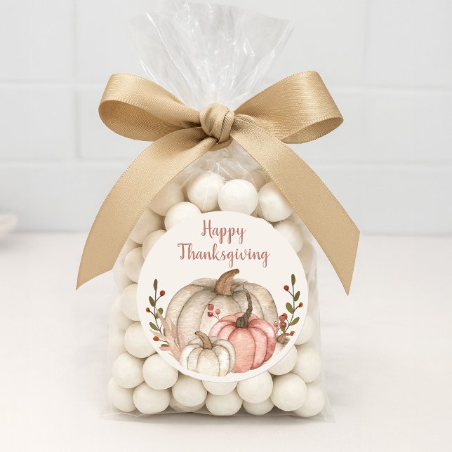 Sticker Rond Bon thanksgiving Rustique Boho Citrouille blanc (Happy Thanksgiving sticker)