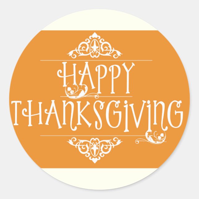 Sticker Rond Bon thanksgiving Script orange (Devant)