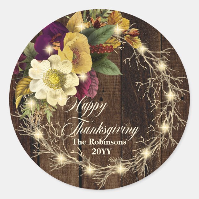 Sticker Rond Bon thanksgiving - Serrure de bois rustique (Devant)