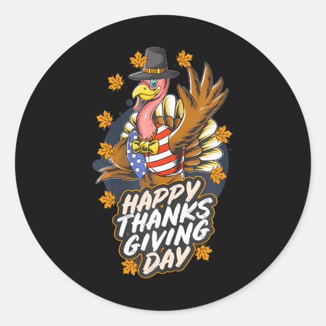 Sticker Rond Bon thanksgiving Turquie brandissant la main améri (Devant)