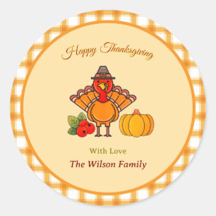 Sticker Rond Bon thanksgiving Turquie Citrouille jaune orange