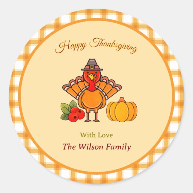 Sticker Rond Bon thanksgiving Turquie Citrouille jaune orange (Devant)