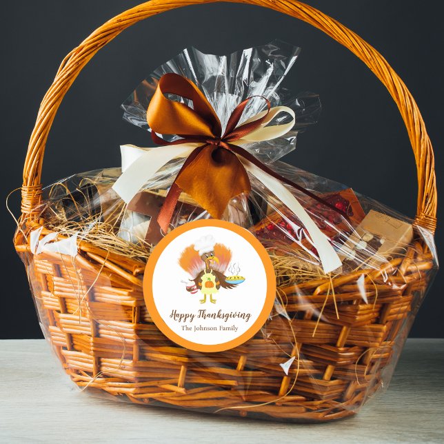 Sticker Rond Bon thanksgiving Turquie servir à la tarte et à la (Feast with Tom Turkey! Delightful sticker for holiday joy and delicious treats. Get festive!)