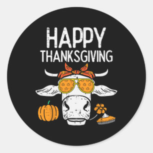 Sticker Rond Bon thanksgiving Vache Automne Automne Agriculteur