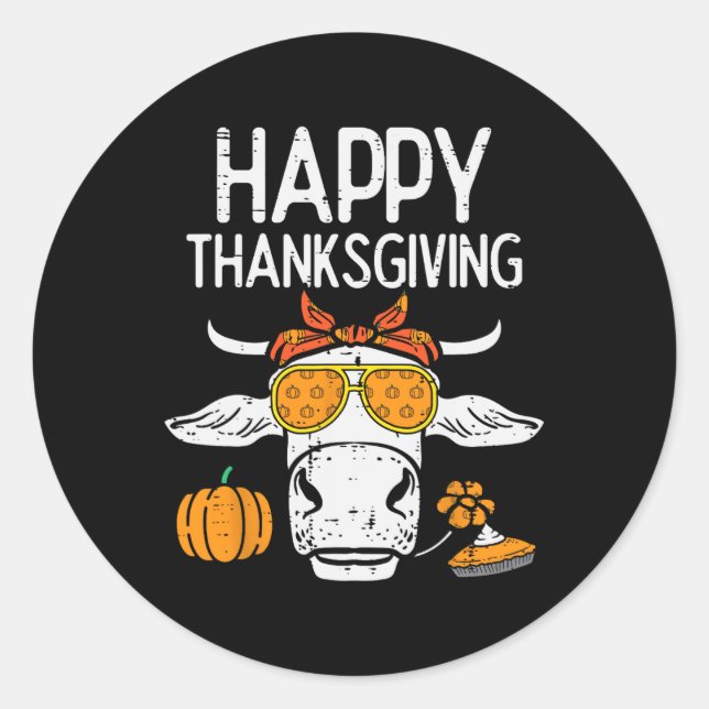Sticker Rond Bon thanksgiving Vache Automne Automne Agriculteur (Devant)