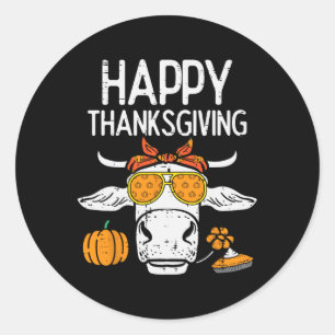 Sticker Rond Bon thanksgiving Vache Automne Automne Agriculteur