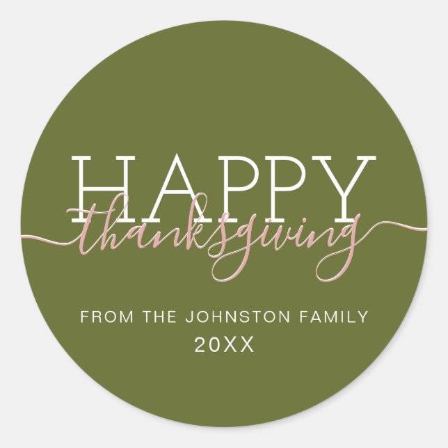 Sticker Rond Bon thanksgiving vert olive (Devant)