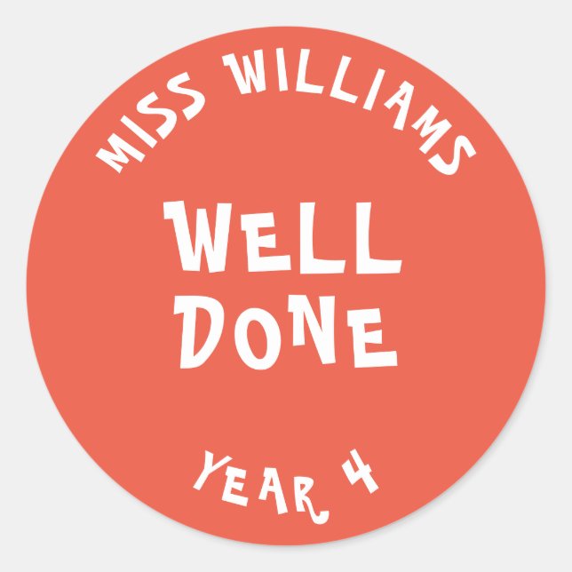 Sticker Rond Bon Travail Enseignant Encouragement Étoile Sticke (Devant)