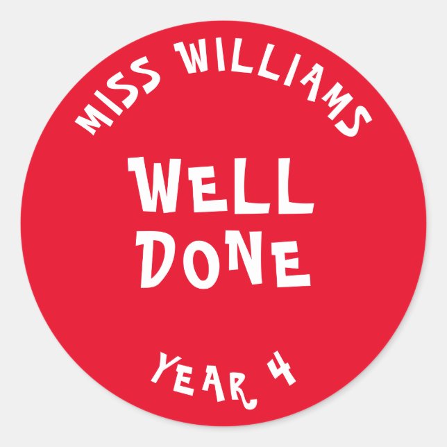 Sticker Rond Bon Travail Enseignant Encouragement Étoile Sticke (Devant)