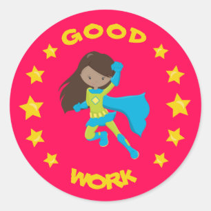 Sticker Rond Bon travail Super Héros Black Girl School Educatio