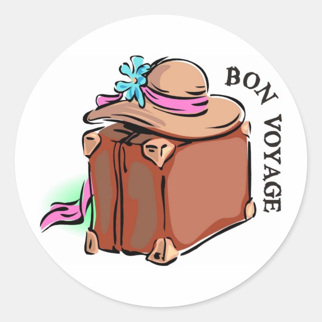 Sticker Rond Bon Voyage, faites un bon voyage ! Bagages et casq (Devant)