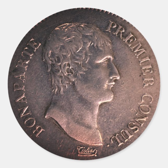 Sticker Rond Bonaparte 1802 argent pièce classique collant rond (Devant)