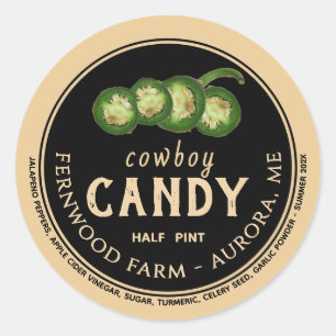 Sticker Rond Bonbon Cowboy Piment Jalapeno Confits Gelée Épicée