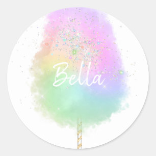 Sticker Rond Bonbon de coton parties scintillant arc-en-ciel mi