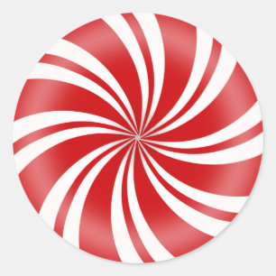 Sticker Rond Bonbon de menthe ronde à rayures rouges et blanche