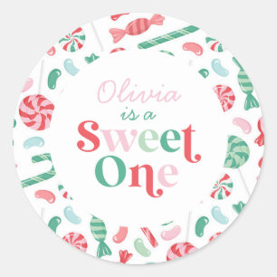 Sticker Rond Bonbon de Noël Douce Première Anniversaire