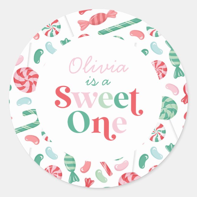 Sticker Rond Bonbon de Noël Douce Première Anniversaire (Devant)