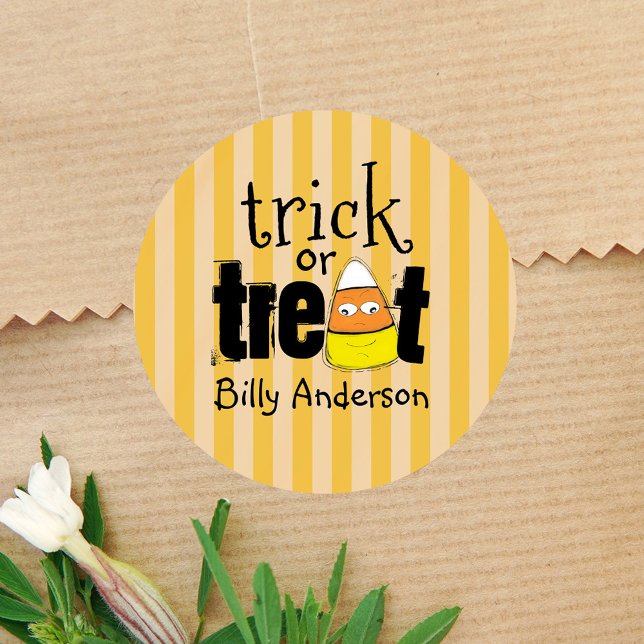 Sticker Rond Bonbon Drôle Maïs Halloween Personnalisé (Halloween trick or treat custom sticker)