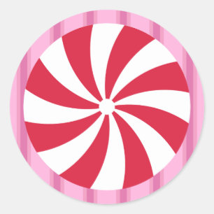 Sticker Rond Bonbon rose fantaisie de Noël au poivre de menthe