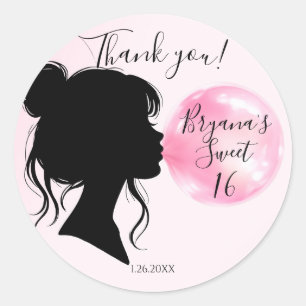 Sticker Rond Bonbon Rose Rêve Bubble Gum Célébration Sweet 16  