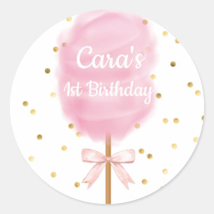Sticker Rond Bonbons Coton Bonbons Rose Anniversaire Fête Invit