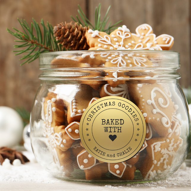 Sticker Rond Bonbons de Noël avec impression or feuille (Faux Foil Gold Christmas Goodies Classic Round Sticker)