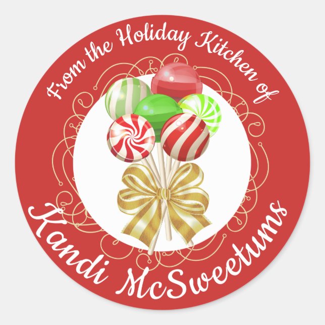 Sticker Rond Bonbons de Noël sucré lollipop de la cuisine du ét (Devant)
