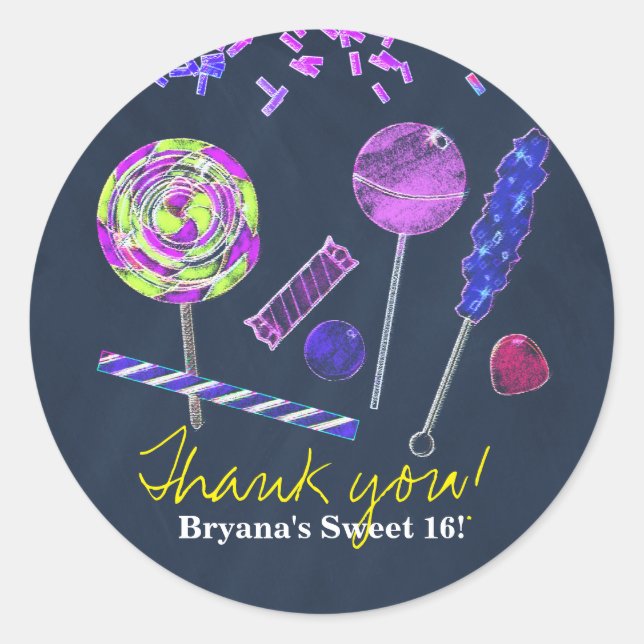 Sticker Rond Bonbons de Terre de Chalkboard Sucreries Craie Gri (Devant)