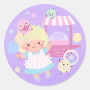 Sticker Rond Bonbons en coton fille avec des monstres doux en l