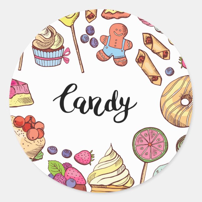 Sticker Rond Bonbons et Dessert Doodles Sweet Traitements Motif (Devant)