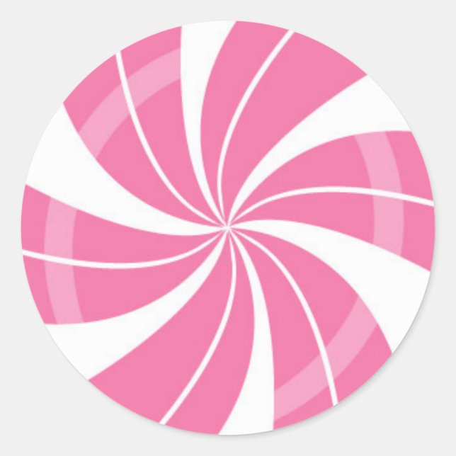 Sticker Rond Bonbons rose et blanc tourbillon, bonbons de menth (Devant)