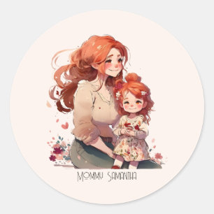 Sticker Rond Bond adorable maman et fille (13)