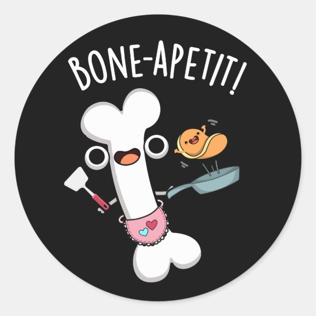 Sticker Rond Bone Apetit Funny Cuisine Pun Dark BG (Devant)