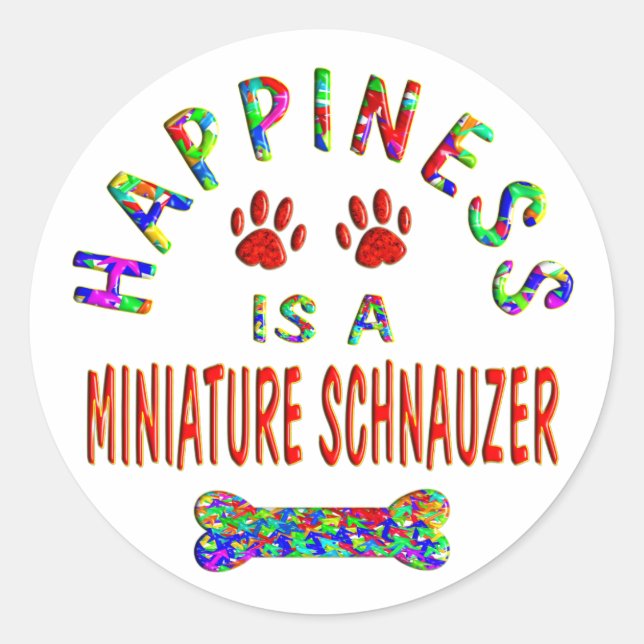 Sticker Rond Bonheur de Mini Schnauzer (Devant)
