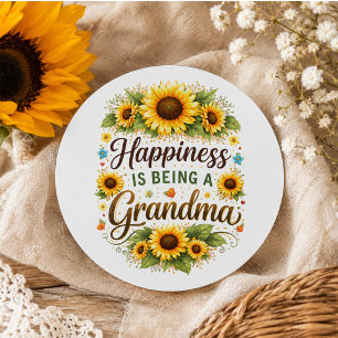 Sticker Rond Bonheur de Tournesol Être Grand-Mère