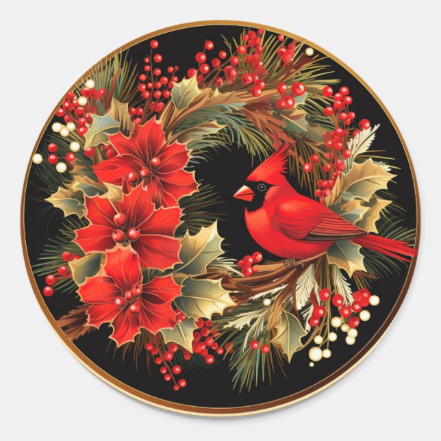 Sticker Rond Bonheur du feuillage rouge doré du cardinal (Devant)