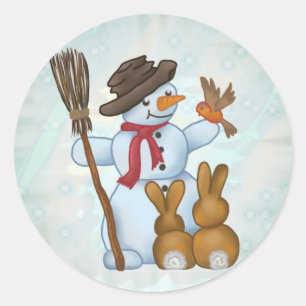 Sticker Rond Bonhomme de neige avec animaux