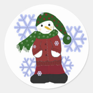 Sticker Rond Bonhomme de neige avec gros flocons de neige