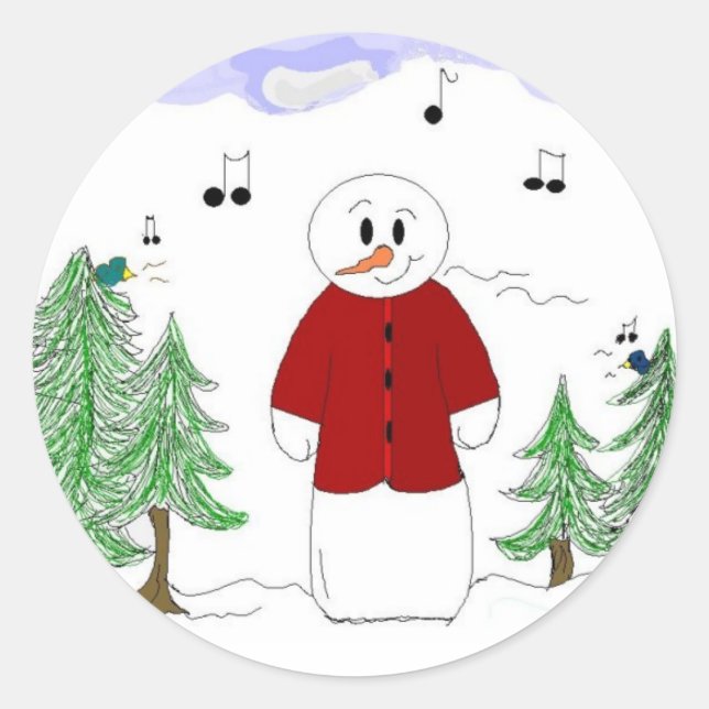 Sticker Rond Bonhomme de neige chantant (Devant)
