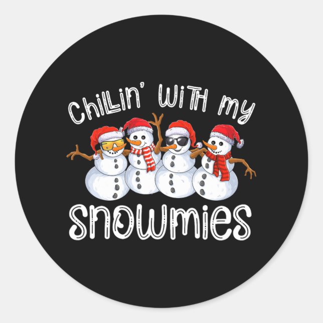 Sticker Rond bonhomme de neige chillat de noël avec mes neiges  (Devant)