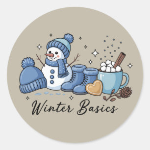 Sticker Rond Bonhomme de neige de base hivernale Météo de Noël