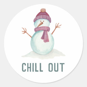 Sticker Rond Bonhomme de neige de Noël amusant