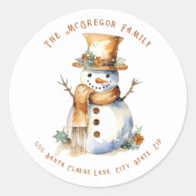 Bonhomme de neige de Noël doré Adresse de retour