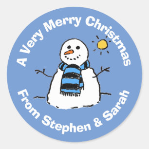 Sticker Rond Bonhomme de neige de Noël personnalisé Bâton rond
