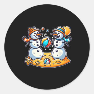 Sticker Rond Bonhomme de neige de sable jouant à la plage Ll Xm