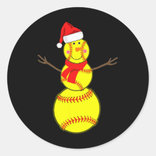 Sticker Rond Bonhomme de neige de softball Noël chapeau de Sant