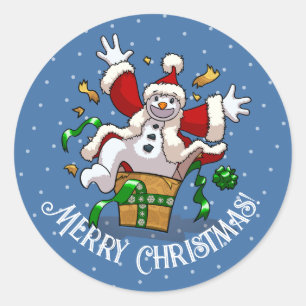 Sticker Rond Bonhomme de neige drôle Joyeux Noël Surprise Dessi