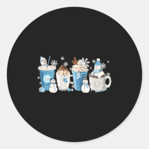 Sticker Rond Bonhomme de neige drôle rétro Café C Latte Hiver M