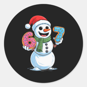 Sticker Rond Bonhomme de neige drôle six sept 67 glace de Noël 
