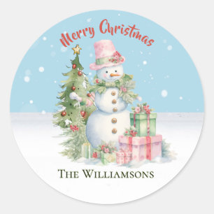 Sticker Rond Bonhomme de neige élégant (Dame) Arbre de Noël à l